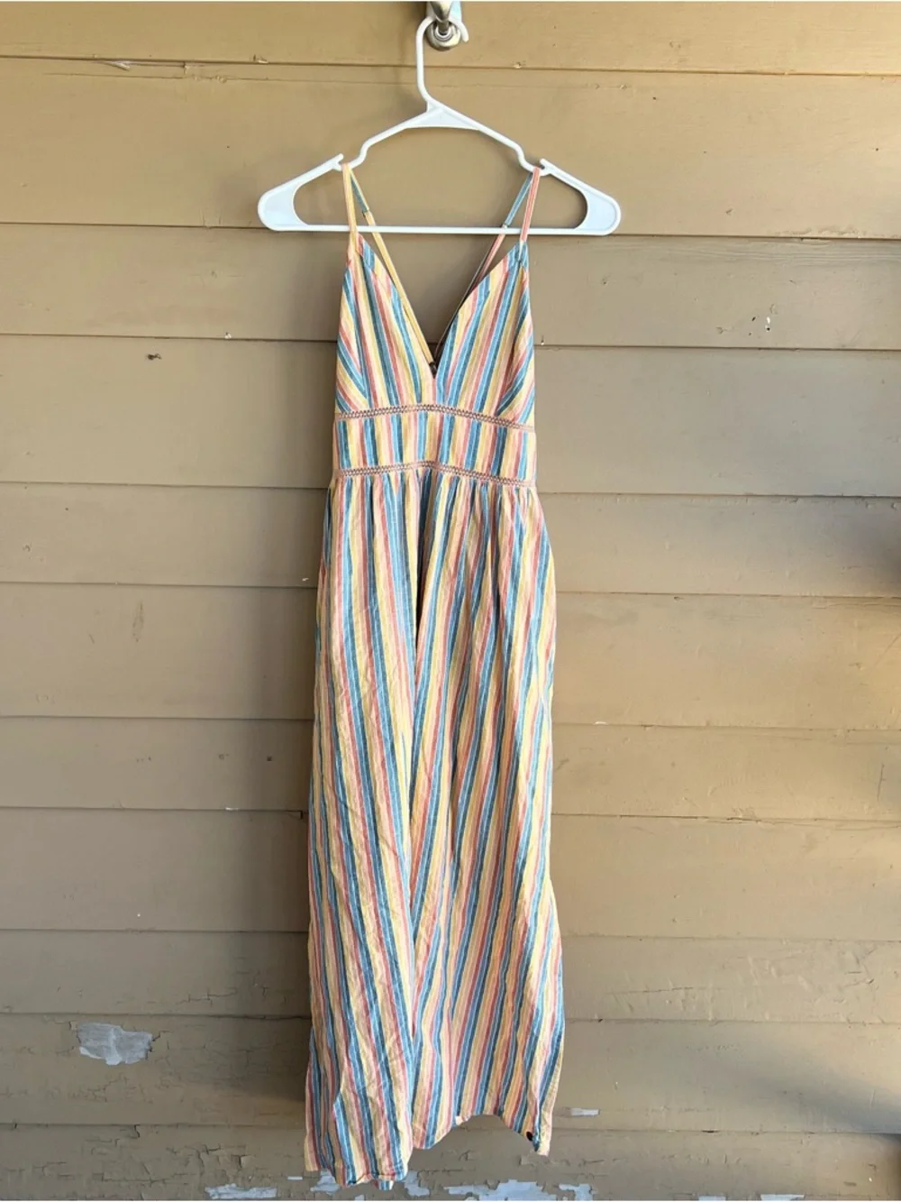 Roxy New Silver Light Striped Maxi Dress Sz M - Picture 4 of 10